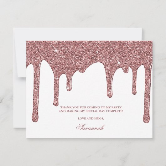 Chic Roos Gold Glitter Drips Party Bedankt (Achterkant)