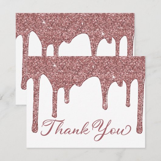 Chic Roos Gold Glitter Drips Party Bedankt (Voorkant / Achterkant)