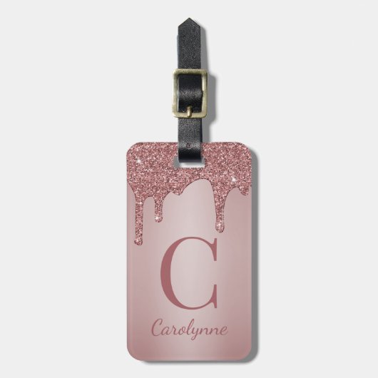 Chic Roos Gold Glitter Drivers Monogram Bagagelabel (Voorkant verticaal)