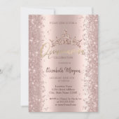 Chic Roos Gold Glitter Dust Crown Quinceañera Kaart (Voorkant)