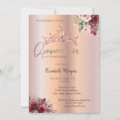 Chic Roos Gold Glitter Flowers Crown Quinceañera Kaart (Voorkant)