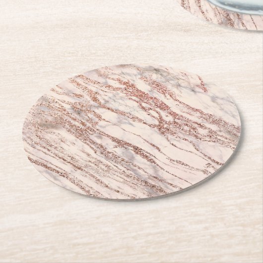 Chic Roos Gold Glitter-gemarmerd kunstpatroon Ronde Kartonnen Onderzetter (Gebogen)