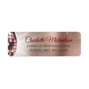 Chic Roos Gold Glitter Glam Disco Party Address Etiket