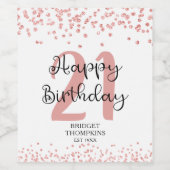 Chic Roos Gold Glitter HAPPY 21st BIRTHDAY Wijn Etiket (Enkel label)