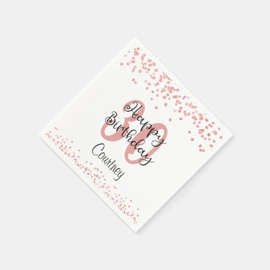 Chic Roos Gold Glitter HAPPY 30ste VERJAARDAG Naam Servet (Hoek)