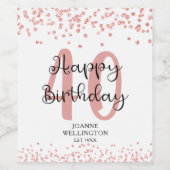 Chic Roos Gold Glitter HAPPY 40th BIRTHDAY Wijn Etiket (Enkel label)