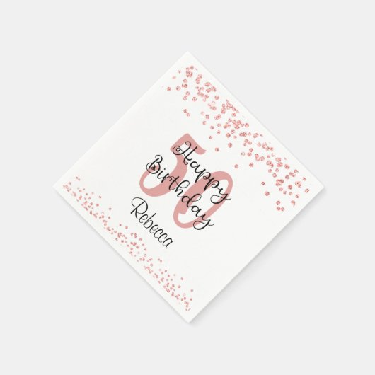 Chic Roos Gold Glitter HAPPY 50ste VERJAARDAG Naam Servet (Hoek)