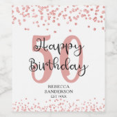 Chic Roos Gold Glitter HAPPY 50th BIRTHDAY Wijn Etiket (Enkel label)