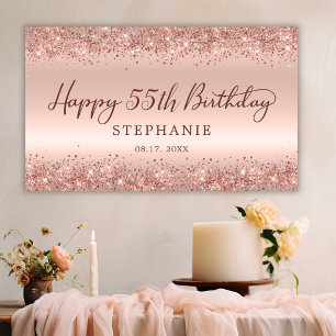Chic Roos Gold Glitter Happy 55th Birthday Script Spandoek