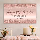Chic Roos Gold Glitter Happy 90th Birthday Script Spandoek