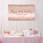 Chic Roos Gold Glitter Happy 90th Birthday Script Spandoek<br><div class="desc">Elegant Modern Sparkle Roos gouden glitter metallic gepersonaliseerde Happy 90th (of ANY AGE) Verjaardagsfeestbanner. Deze Girly Adult feminine NINETY (NINETIETH) verjaardagsfeestdecor met "Happy 90th Birthday" tekst in een stijlvolle handgeschreven kalligrafie script en aangepaste naam, datum op blush roze of roos gouden faux geborsteld metallic folie look achtergrond met losse glam...</div>
