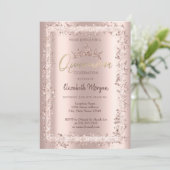 Chic Roos Gold Glitter Lijst Crown Quinceañera Kaart (Staand voorkant)