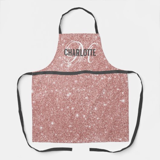 Chic roos gold glitter monogram naam schort (Voorkant)