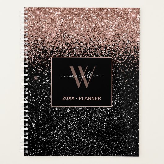 Chic Roos Gold Glitter Monogram Name 2022 Planner (Voorkant)