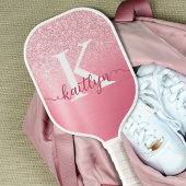 Chic Roos Gold Glitter Monogram Script Name Pickleball Paddle