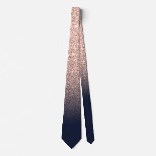 Chic roos gold glitter navy ombre sparkle bruiloft stropdas (Voorkant)