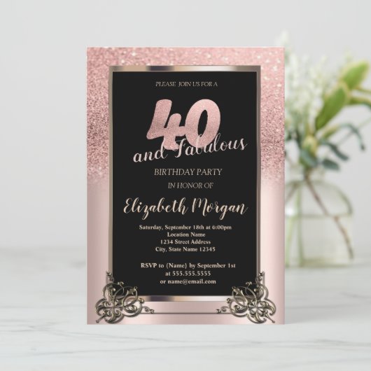 Chic Roos Gold Glitter Ombre 40e verjaardag Kaart (Staand voorkant)