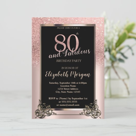 Chic Roos Gold Glitter Ombre 80e verjaardag Kaart (Staand voorkant)