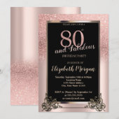 Chic Roos Gold Glitter Ombre 80e verjaardag Kaart (Voorkant / Achterkant)