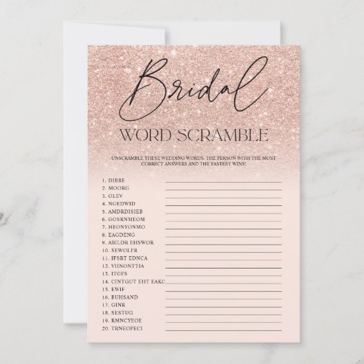 Chic roos Gold glitter ombre roze Bridal scramble Kaart (Voorkant)