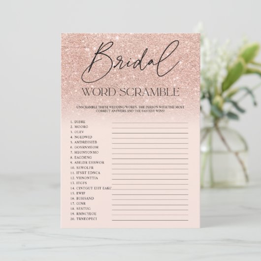 Chic roos Gold glitter ombre roze Bridal scramble Kaart (Staand voorkant)