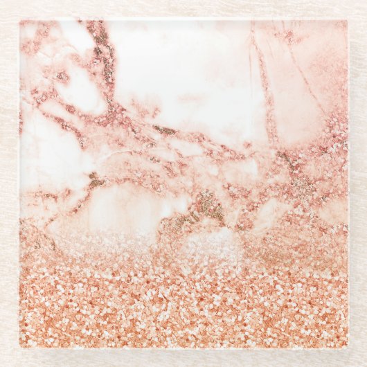 Chic roos gold glitter ombre roze glitter marmer glazen onderzetter (Voorkant)