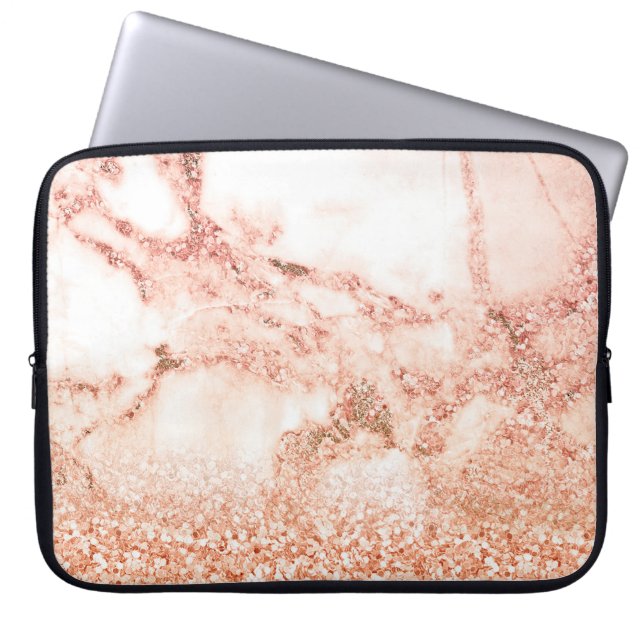Chic roos gold glitter ombre roze glitter marmer laptop sleeve (Voorkant)