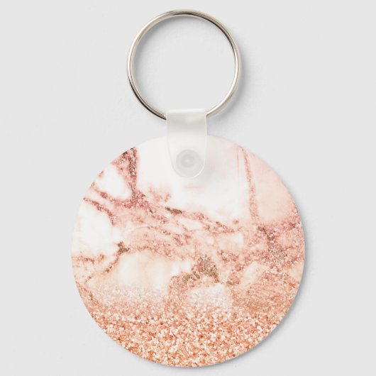 Chic roos gold glitter ombre roze glitter marmer sleutelhanger (Voorkant)