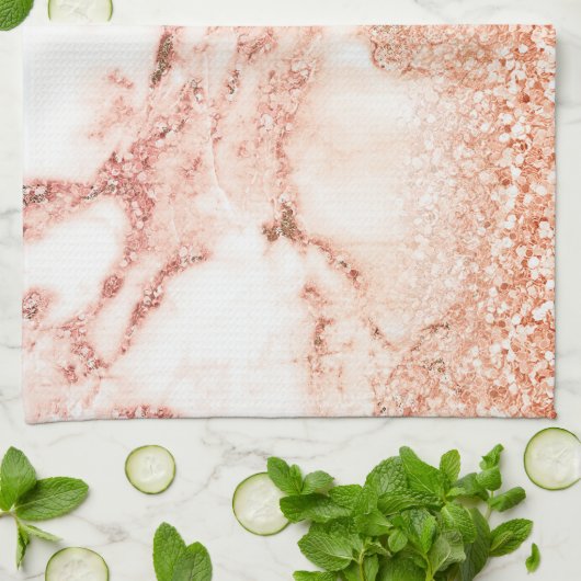 Chic roos gold glitter ombre roze glitter marmer theedoek (Gevouwen)