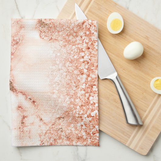 Chic roos gold glitter ombre roze glitter marmer theedoek (Quarter Fold)