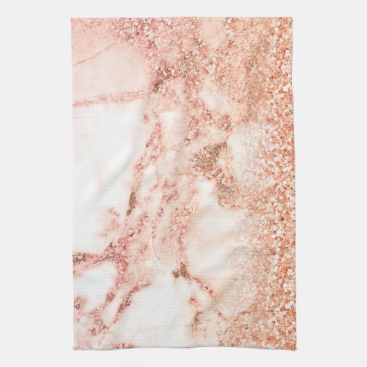 Chic roos gold glitter ombre roze glitter marmer theedoek (Verticaal)