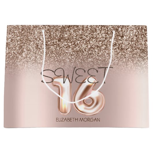 Chic Roos Gold Glitter Ombre Sweet 16 Groot Cadeauzakje (Voorkant)