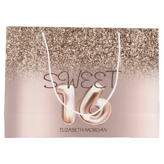 Chic Roos Gold Glitter Ombre Sweet 16 Groot Cadeauzakje (Achterkant)