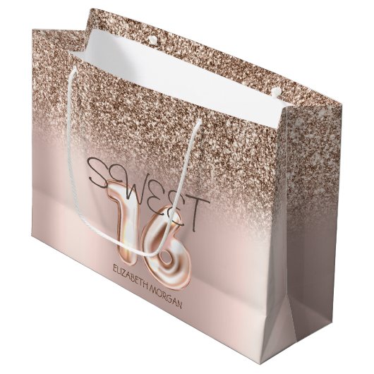 Chic Roos Gold Glitter Ombre Sweet 16 Groot Cadeauzakje (Voorkant Gekanteld)