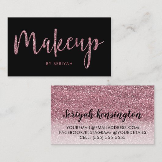 Chic Roos Gold Glitter op Black Makeup Artist Visitekaartje (Voorkant / Achterkant)