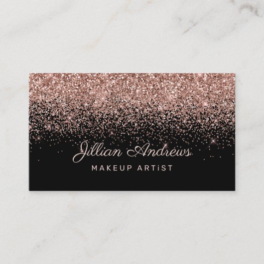 Chic Roos Gold Glitter op Black Professional Visitekaartje (Voorkant)