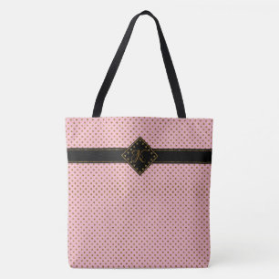Chic Roos Gold Glitter Polka Dot Monogramed Large Tote Bag
