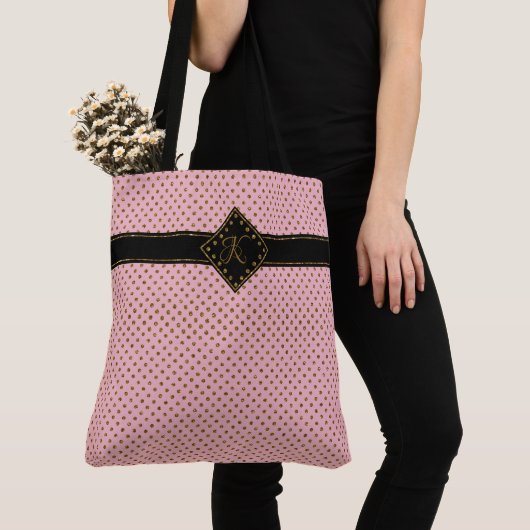 Chic Roos Gold Glitter Polka Dot Monogramed Large Tote Bag (Dichtbij)