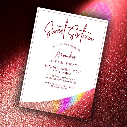 Chic Roos Gold Glitter Rainbow Sweet 16 Verjaardag Kaart