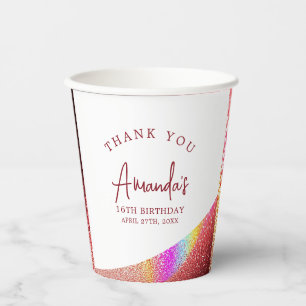 Chic Roos Gold Glitter Rainbow Sweet 16 Verjaardag Papieren Bekers