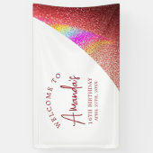 Chic Roos Gold Glitter Rainbow Sweet 16 Verjaardag Spandoek (Verticaal)