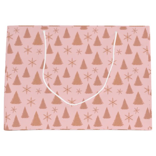 Chic Roos Gold Glitter Roze kerstbomen Groot Cadeauzakje (Voorkant)