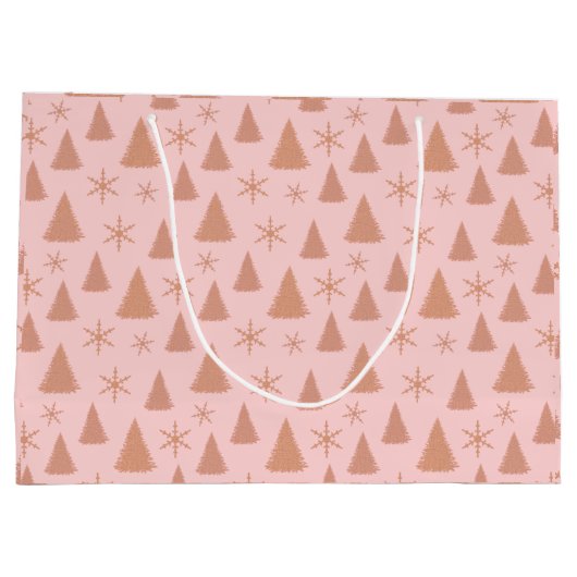 Chic Roos Gold Glitter Roze kerstbomen Groot Cadeauzakje (Achterkant)