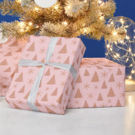 Chic Roos Gold Glitter Roze kerstboom Patroon Cadeaupapier