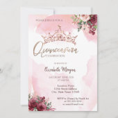 Chic Roos Gold Glitter Rozen Crown Quinceañera Kaart (Voorkant)
