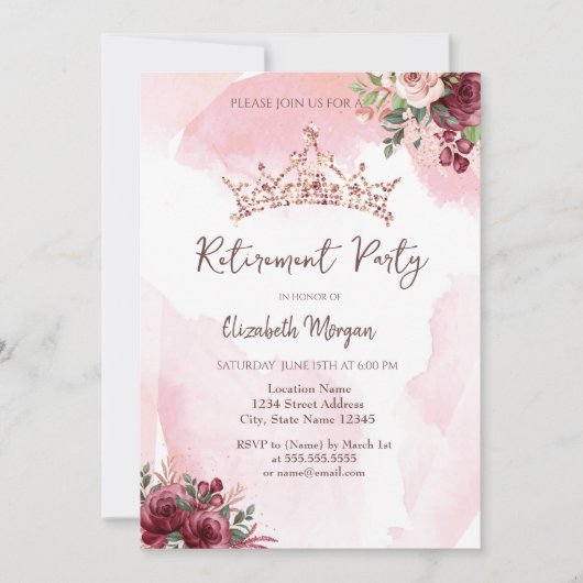 Chic Roos Gold Glitter Rozen Crown Retirement Kaart (Voorkant)