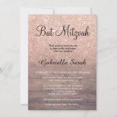 Chic roos gold glitter rustig wood Bat Mitzvah Kaart (Voorkant)