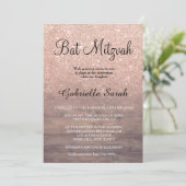 Chic roos gold glitter rustig wood Bat Mitzvah Kaart (Staand voorkant)