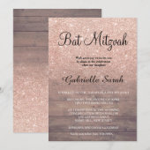 Chic roos gold glitter rustig wood Bat Mitzvah Kaart (Voorkant / Achterkant)