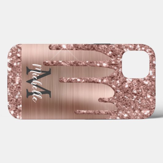 Chic Roos Gold Glitter-schijven Monogram roze meta Case-Mate iPhone Case (Achterkant (horizontaal))